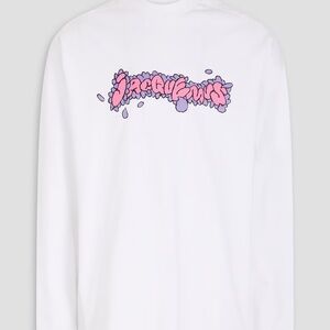Jacquemus White Long Sleeve Tee with Pink and Purple Logo